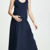 Cozymomstyle Navy Blue Stretch Ribbed Knit RYLAN Midi Maxi Maternity Tank