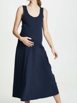 Cozymomstyle Navy Blue Stretch Ribbed Knit RYLAN Midi Maxi Maternity Tank