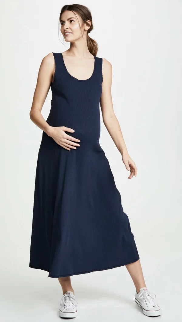 Cozymomstyle Navy Blue Stretch Ribbed Knit RYLAN Midi Maxi Maternity Tank