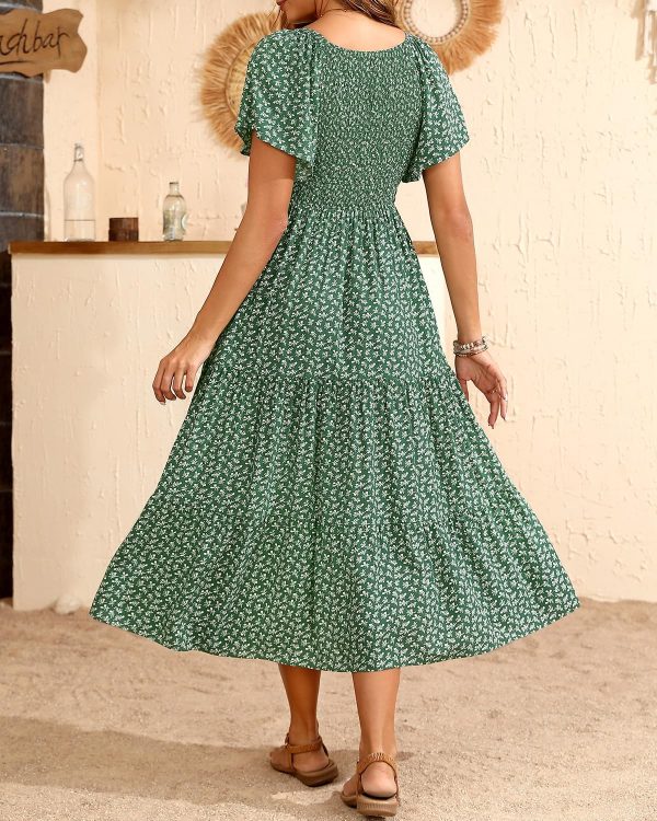 Cozymomstyle 2025 Summer Maternity Dress - Flutter Sleeve Midi for Photoshoot & Baby Shower