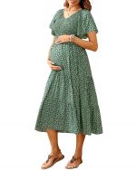 Cozymomstyle 2025 Summer Maternity Dress - Flutter Sleeve Midi for Photoshoot & Baby Shower