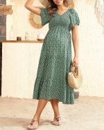 Cozymomstyle 2025 Summer Maternity Dress - Flutter Sleeve Midi for Photoshoot & Baby Shower