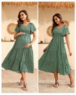 Cozymomstyle 2025 Summer Maternity Dress - Flutter Sleeve Midi for Photoshoot & Baby Shower