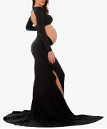Cozymomstyle Maternity maxi dress black long backless pregnancy photoshoot cut out gown