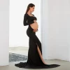 Cozymomstyle Maternity maxi dress black long backless pregnancy photoshoot cut out gown