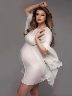 Cozymomstyle Chiffon Maternity Photo Shoot Short Dresses Flare Sleeve See Through Pregnancy