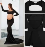 Cozymomstyle Maternity maxi dress black long backless pregnancy photoshoot cut out gown