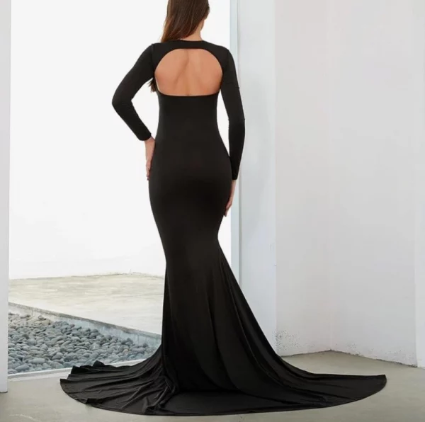 Cozymomstyle Maternity maxi dress black long backless pregnancy photoshoot cut out gown