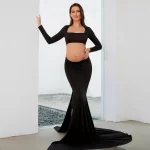 Cozymomstyle Maternity maxi dress black long backless pregnancy photoshoot cut out gown