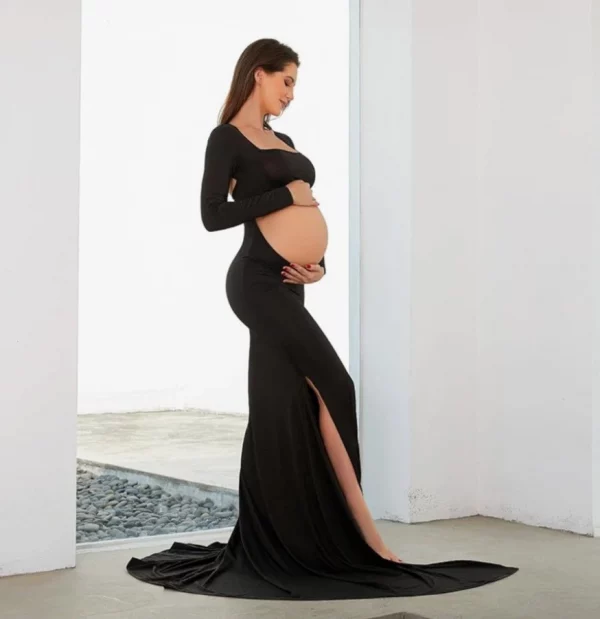 Cozymomstyle Maternity maxi dress black long backless pregnancy photoshoot cut out gown