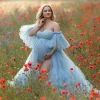 Cozymomstyle Sky Blue Maternity Dress for Baby Shower Shiny Tulle Bodysuit PhotoShoot Gowns