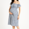 Cozymomstyle Maternity Blue and White Striped Asymmetrical Dress