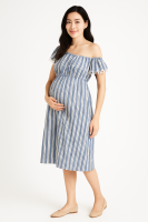Cozymomstyle Maternity Blue and White Striped Asymmetrical Dress