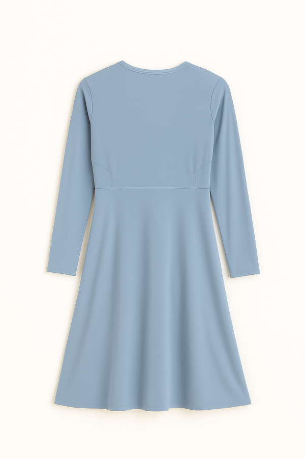 Cozymomstyle Blue Silk-Modal Long Sleeve Shift Dress – Travel, Office