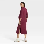 Cozymomstyle 3/4 Sleeve Ribbed Jersey Maternity Dress Wine Red
