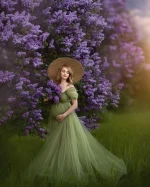 Cozymomstyle Sage Green Maternity Robes Photoshoot Tulle Ruffles Pregnancy Dress Baby Shower