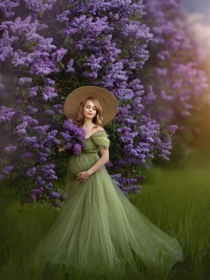 Cozymomstyle Sage Green Maternity Robes Photoshoot Tulle Ruffles Pregnancy Dress Baby Shower