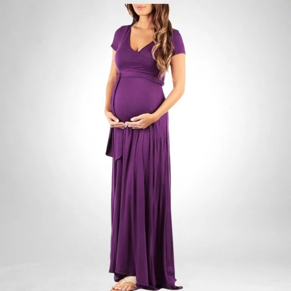 Cozymomstyle Maternity Small Purple Short Sleeve Maxi Dress