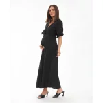 Cozymomstyle Maternity Camille Dress – Black Knot Front Empire Waist Midi