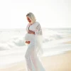 Cozymomstyle Pregnant Women's Dress Maternity Long Sleeve Lace Gown