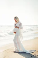 Cozymomstyle Pregnant Women's Dress Maternity Long Sleeve Lace Gown