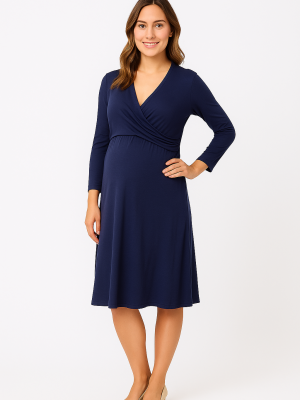 Cozymomstyle Women's V-Neck Wrap Dress, Blue – Office