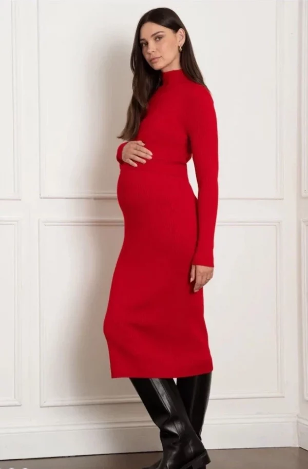 Cozymomstyle New Red Knit Jumper 2 In 1 Nursing Maternity Dress
