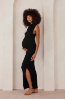 Cozymomstyle Soft Rib Maxi One Shoulder Dress Black Maternity Outfit Stretch