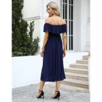 Cozymomstyle Off Shoulder Navy Blue Women's Maternity Summer Dress