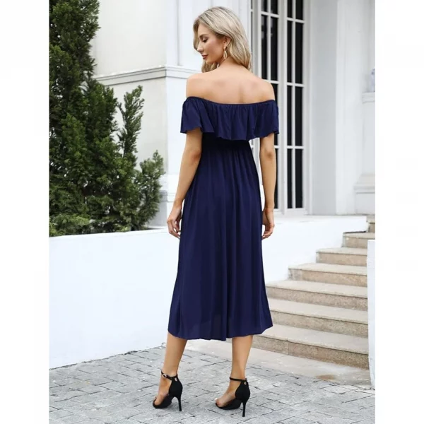 Cozymomstyle Off Shoulder Navy Blue Women's Maternity Summer Dress