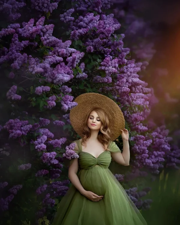 Cozymomstyle Sage Green Maternity Robes Photoshoot Tulle Ruffles Pregnancy Dress Baby Shower