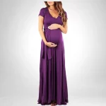 Cozymomstyle Maternity Small Purple Short Sleeve Maxi Dress