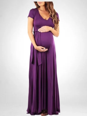 Cozymomstyle Maternity Small Purple Short Sleeve Maxi Dress