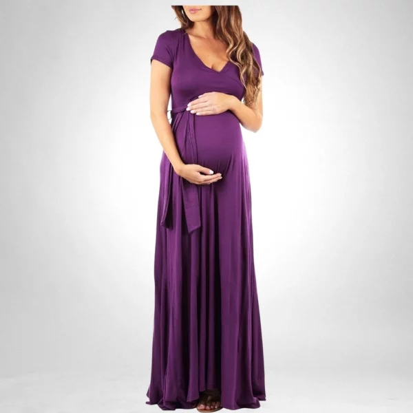 Cozymomstyle Maternity Small Purple Short Sleeve Maxi Dress
