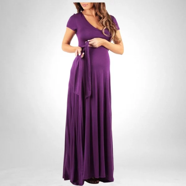 Cozymomstyle Maternity Small Purple Short Sleeve Maxi Dress