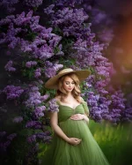 Cozymomstyle Sage Green Maternity Robes Photoshoot Tulle Ruffles Pregnancy Dress Baby Shower