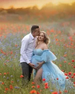 Cozymomstyle Sky Blue Maternity Dress for Baby Shower Shiny Tulle Bodysuit PhotoShoot Gowns