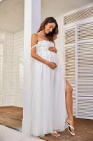 Cozymomstyle Maternity Robes White Tulle Ruffles Baby Shower Star Dresses PhotoShoot Gown