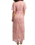 Cozymomstyle Pink Lace Mesh Overlay Maternity Maxi Dress