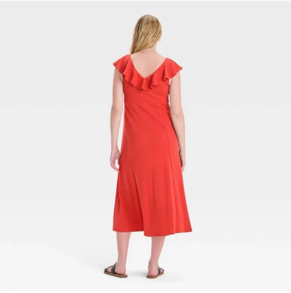 Cozymomstyle Flutter Short Sleeve Knit Midi Maternity Dress