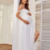 Cozymomstyle Maternity Robes White Tulle Ruffles Baby Shower Star Dresses PhotoShoot Gown