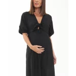Cozymomstyle Maternity Camille Dress – Black Knot Front Empire Waist Midi