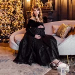 Cozymomstyle Pregnant Women's Dress Maternity Long Sleeve V-neck Gown For Photograph Shoot