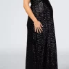 Cozymomstyle Women’s Black Sequin V-Neck Sleeveless Maternity Evening Gown