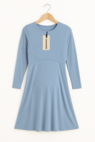 Cozymomstyle Blue Silk-Modal Long Sleeve Shift Dress – Travel, Office