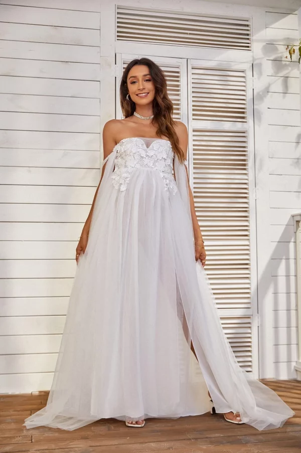 Cozymomstyle Maternity Robes White Tulle Ruffles Baby Shower Star Dresses PhotoShoot Gown
