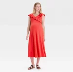Cozymomstyle Flutter Short Sleeve Knit Midi Maternity Dress