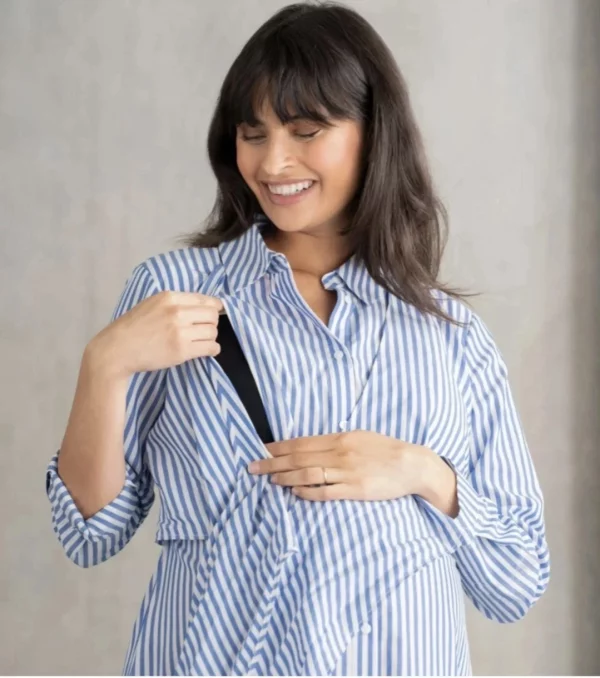 Cozymomstyle Ariadne Cotton & Lyocell Maternity Nursing Stripe Dress