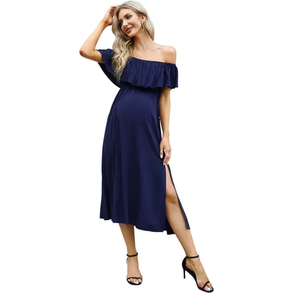 Cozymomstyle Off Shoulder Navy Blue Women's Maternity Summer Dress