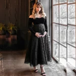 Cozymomstyle Pregnant Women's Dress Maternity Long Sleeve V-neck Gown For Photograph Shoot